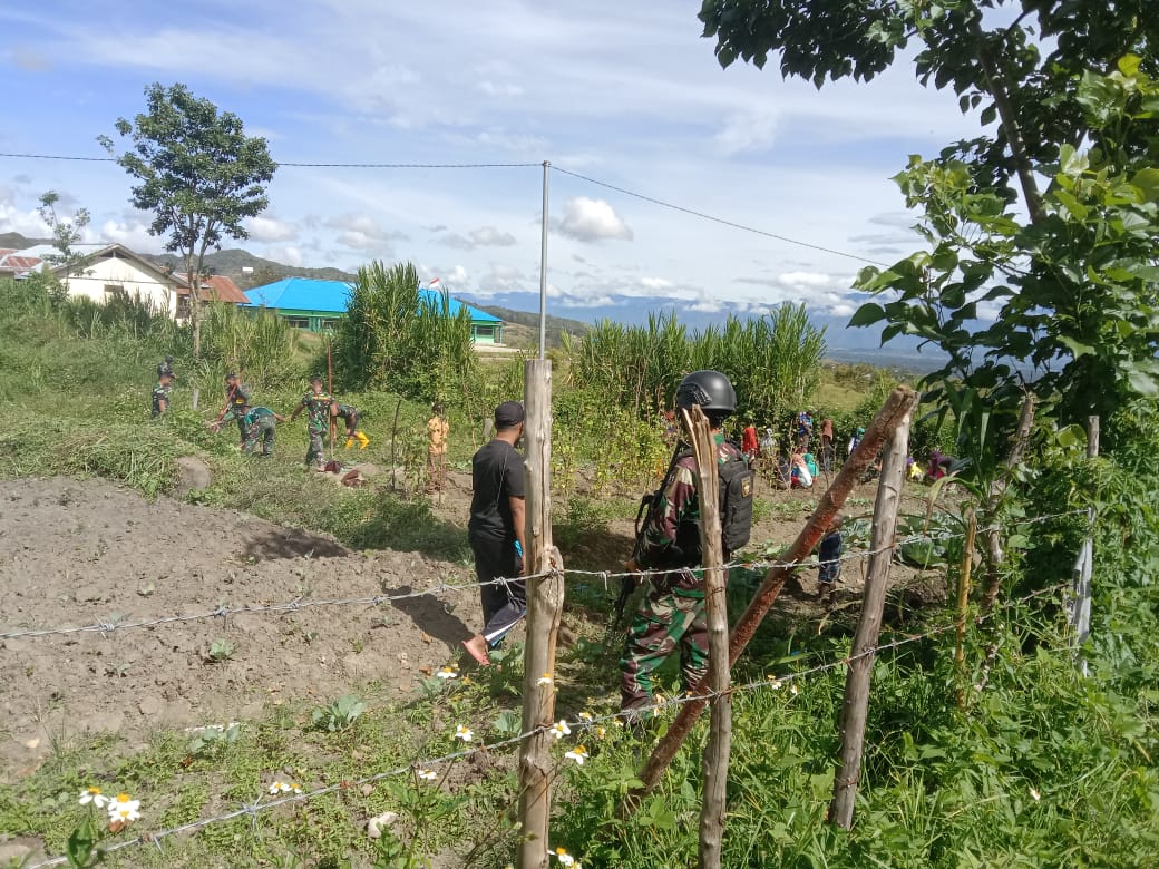 Lahan Kosong Berubah Menjadi Kebun Sayur Oleh Para Santri dan Satgas Kodim Yalimo Yonif RK 751/VJS (V24/AL)